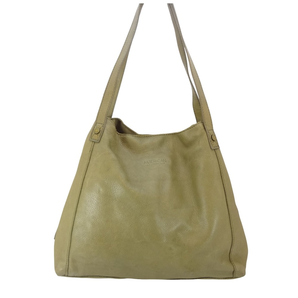 American Leather Co Slouchy Hobo Shoulder Bag Large Olive Green Pebbled